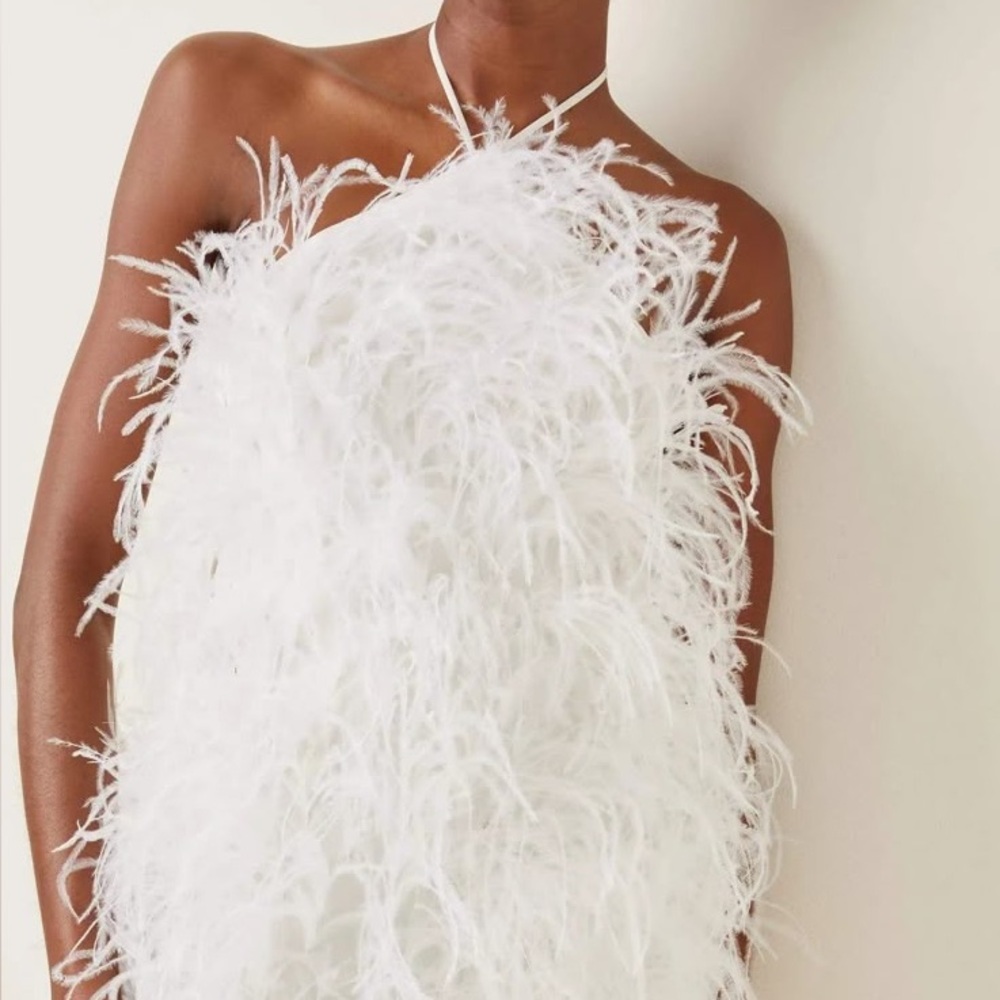 Cult Gaia Vale Shannon White Bridal Mini Dress Feather - Picture 5 of 15